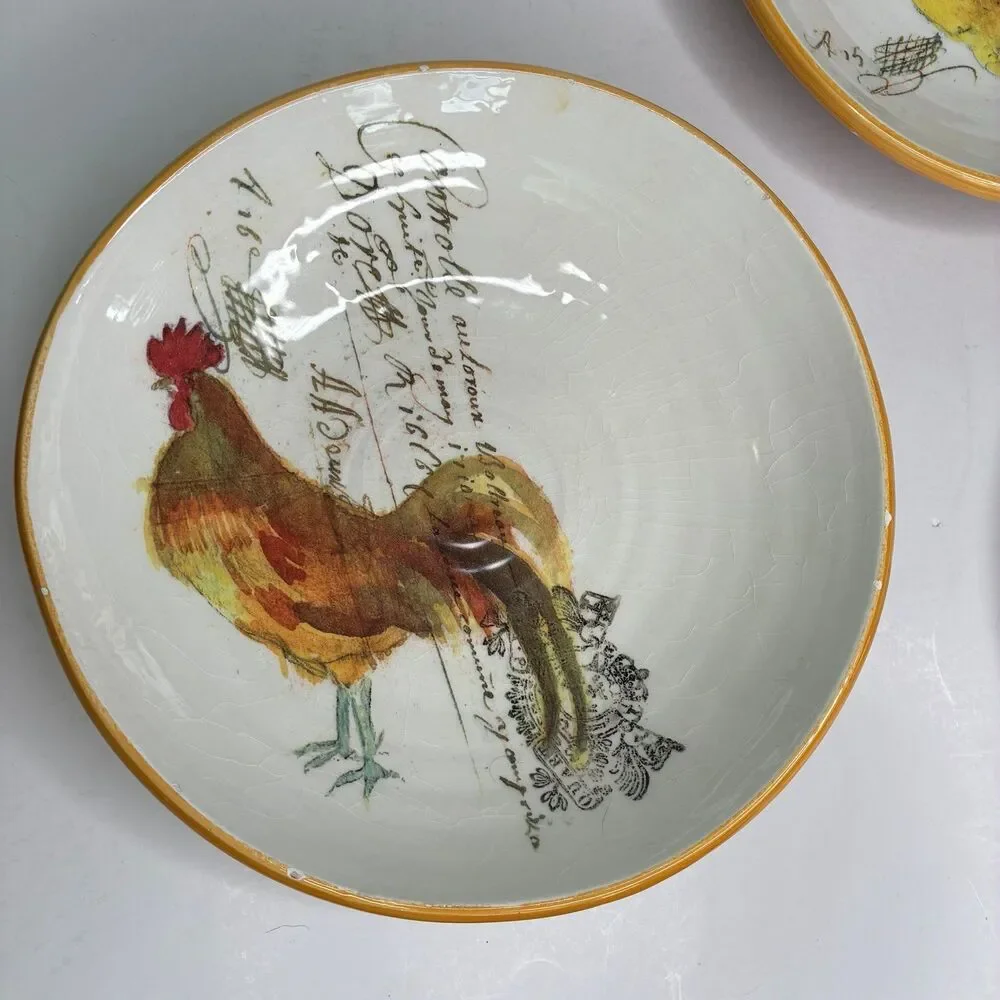 Williams Sonoma ROOSTER SCRIPT Pasta Bowls Made In Italy  10” Set Of 4